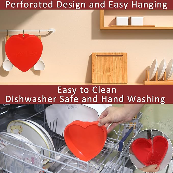 MILIVIXAY 2PCS Heart Shaped Cake Pans, 8 Inch Cake Mold, Red, Thin Style, Completely Non Stick, Food Grade Silicone, Easy To Store and Wash, Microwave, Freezer and Oven Safe.