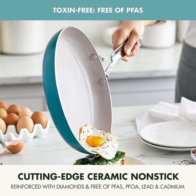 GreenPan Nova 10” Frying Pan Skillet and 4.37QT Sauté Pan with Lid, Oprah’s Favorite Things 2024, PFAS-Free Ceramic Nonstick, Induction Suitable, Sear, Fry, Broil, Dishwasher & Oven Safe, Deep Teal