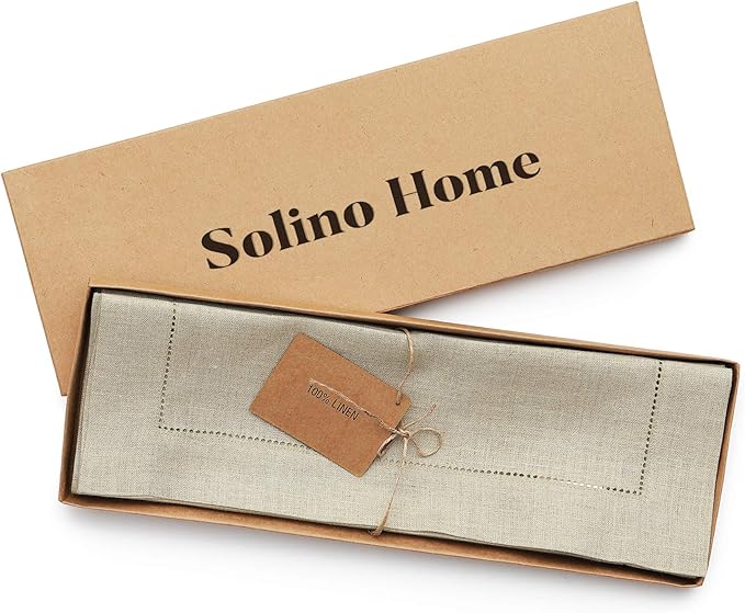 Solino Home Linen Placemats Set of 4 - Classic Hemstitch Natural Placemats 14 x 19 Inch - 100% Pure Linen Table Mats for Fall, Autumn, Thanksgiving, Christmas, Holiday