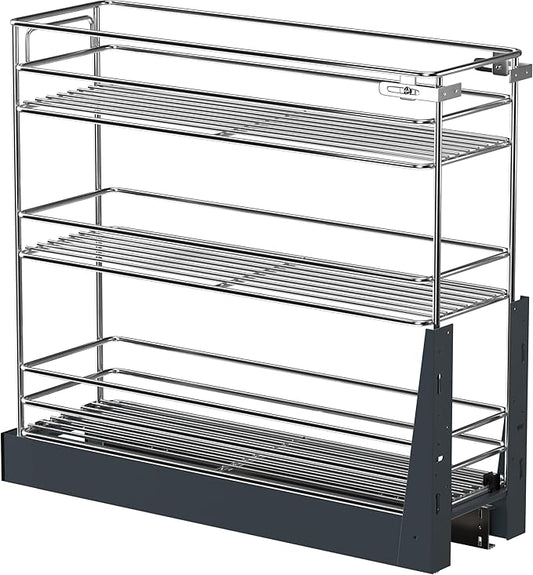 Pull Out Spice Rack for Narrow Cabinet (7.8" W X 19.7" D), Heavy Duty 3 Tier narrow PullOut Cabinet Organizer and Slide Out Shelves for inside Base Cabinets, Filler Pantry Storage