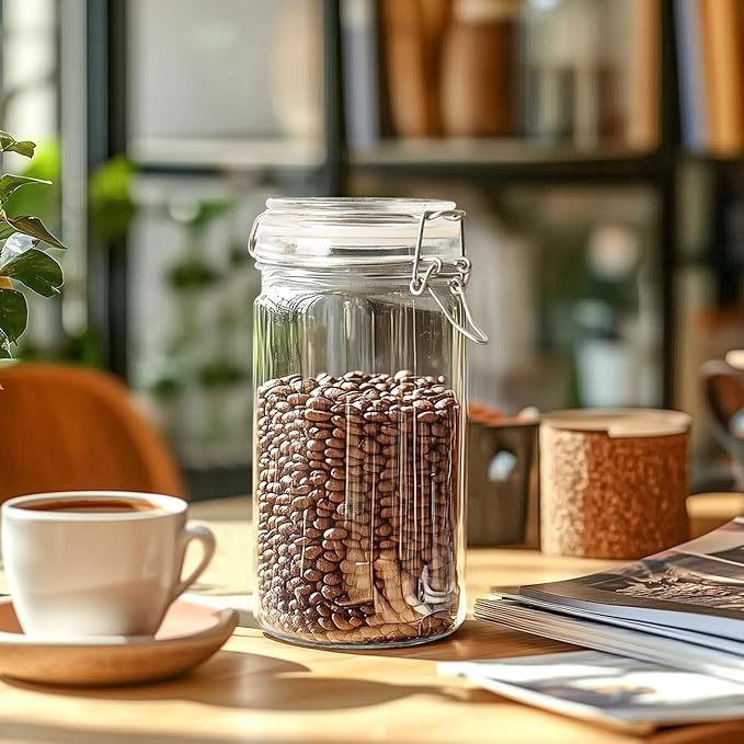 ComSaf Glass Jars with Airtight Lid Set of 3, Mason Jars 32 oz, Pickling Jar, Canning Jar 32oz, 32 oz Glass Containers with Lids for Kitchen, Pickle, Flour, Cereal, Pasta, Sugar, Herb