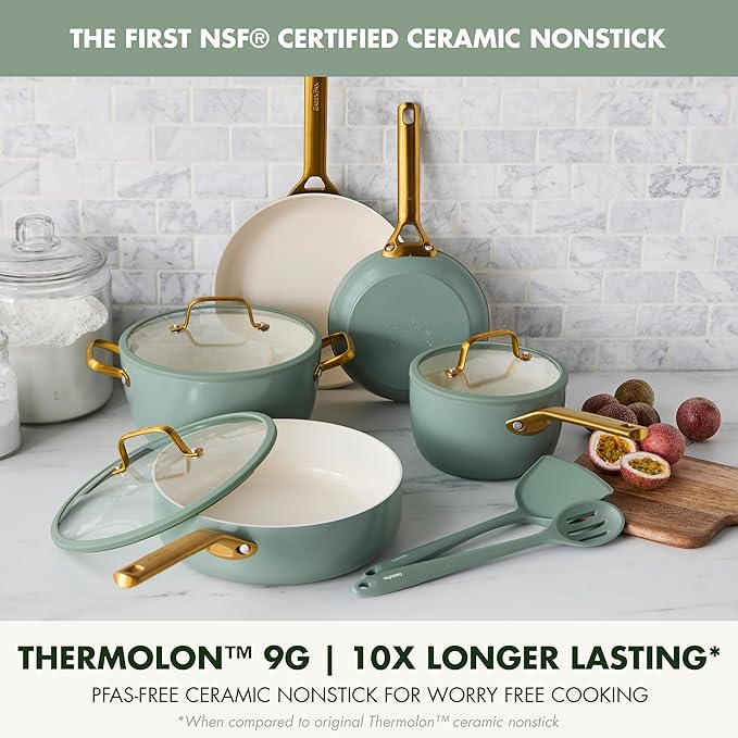GreenPan Nonstick Reserve Pro 10 Piece Cookware Set, NSF Certified Ceramic, Hard Anodized PFAS-Free Pots & Pans Set with Lids, Stainless Steel Handles, Oven & Dishwasher Safe, Moss Green