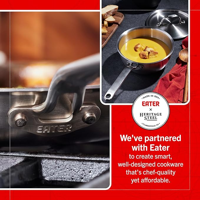 Heritage Steel Eater Series 10 Piece Cookware Set | Made in USA | 5 Ply Fully Clad Stainless Steel Cookware Set | Stay Cool Handle | Induction Ready & Non-Toxic