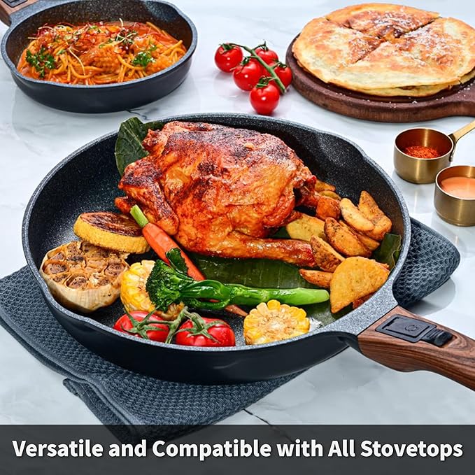 10 Inch Smart Nonstick Frying Pan with Removable Handle,Cast Aluminum and Anti-Scratch Skillet, Compatible with All Stovetops,Dishwasher and Oven Safe
