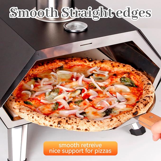 12 Inch Square Pizza Peel, Stainless Steel Pizza Spatula with Ergonomic Long Wood Handle for Pizza Oven Baking, Turing Peel for Pizza, Dough, Bread Pastry