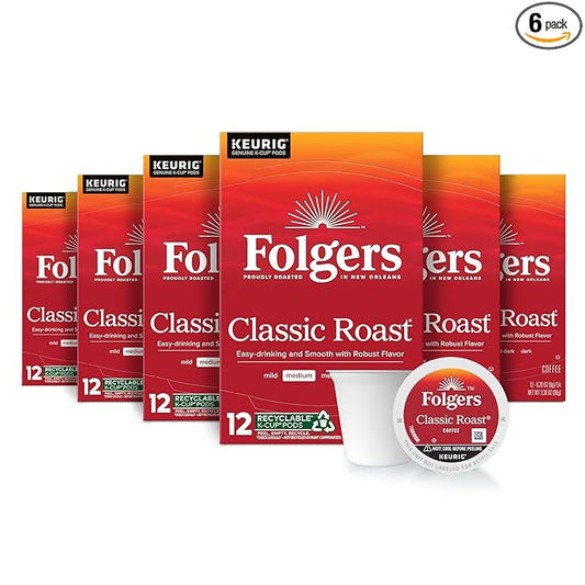Folgers Classic Roast Medium Roast Coffee, 72 Keurig K-Cup Pods
