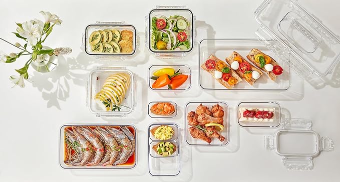 Airtight Food Storage Containers(40.6 oz) 100% Tritan BPA-Free Vegetable Organizer Boxes | Microwave & Freezer Safe Food Containers with Lids | Leak-Proof Lids