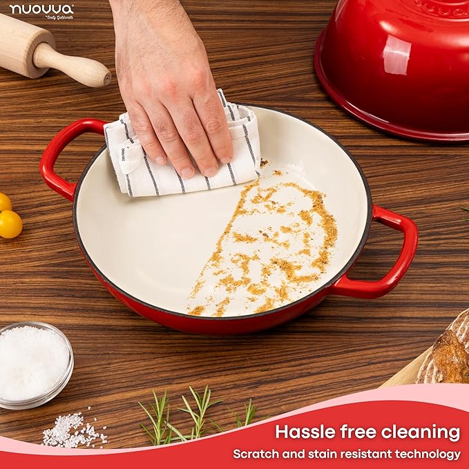 Enamelled Cast Iron Dutch Oven Pot – Dutch Oven For Sourdough Bread Baking – Cast Iron Bread Pot – Red, 6 Quarts, 26cm – by Nuovva