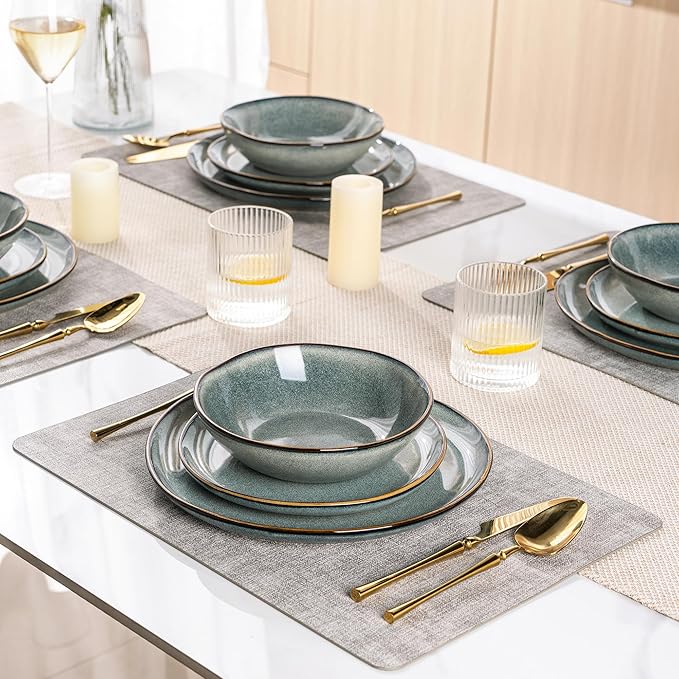 AmorArc Ceramic Dinnerware Sets,Handmade Reactive Glaze Stonewre Plates and Bowls Sets,Highly Chip and Crack Resistant | Dishwasher & Microwave Safe Dishes Set,Service for 4 (12pc)