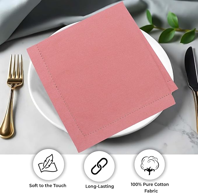 Urban Villa Cloth Napkins Rust Hemstitch Dinner Napkins Set of 12 20X20 100% Cotton Absorbent Washable Durable Reusable Cloth Napkins Ideal for Farmhouse Party Thanksgiving Harvest Fall Dinner Napkins