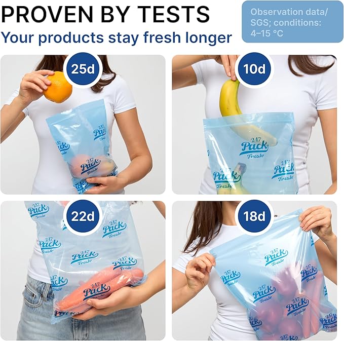 Freshpack 247 Roll 25×35 cm (~3.6 L) – Tear-Off Freezer Bags on a Roll, Reusable Food Storage Bags, Helps Keep Food Fresh up to 3× Longer – Biodegradable, BPA-Free, UV-Shielded, SGS Tested