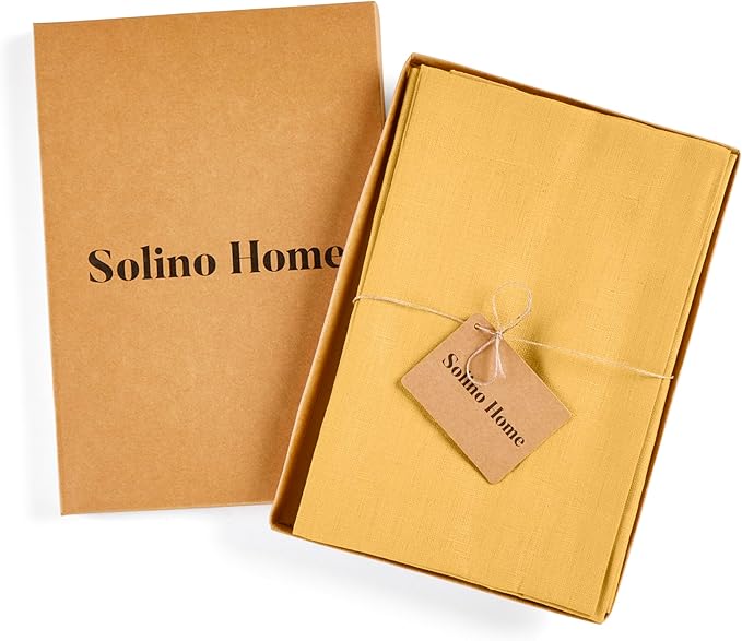 Solino Home Linen Napkins Set of 4-100% Pure Linen Mustard Yellow Dinner Napkins Cloth 20 x 20 Inch for Thanksgiving - Fete, Handcrafted and Machine Washable