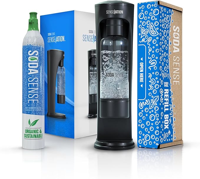 Soda Sense SENSEation Sparkling Water Maker Bundle, Includes Machine, 1 Threaded CO2 Canister & Re-usable Carbonation Bottle