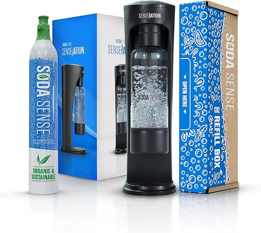 Soda Sense SENSEation Sparkling Water Maker Bundle, Includes Machine, 1 Threaded CO2 Canister & Re-usable Carbonation Bottle