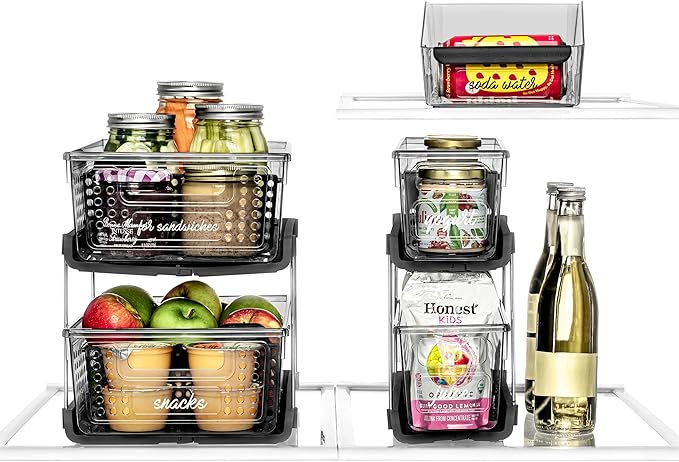 madesmart 2-Tier Organizer, Multi-Purpose Slide-Out Storage with Handles and Dividers for Home and Bath, BPA Free, Smoke