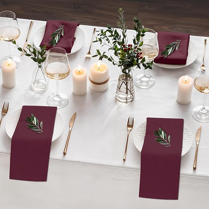 Ruvanti Linen Napkins Set of 6, 18x18 Cloth Napkins, Cotton Linen Blend Napkins Cloth Washable, Soft, Reusable Dinner Napkins for Wedding, Parties, Christmas, Thanksgiving, Everyday Use - Burgundy