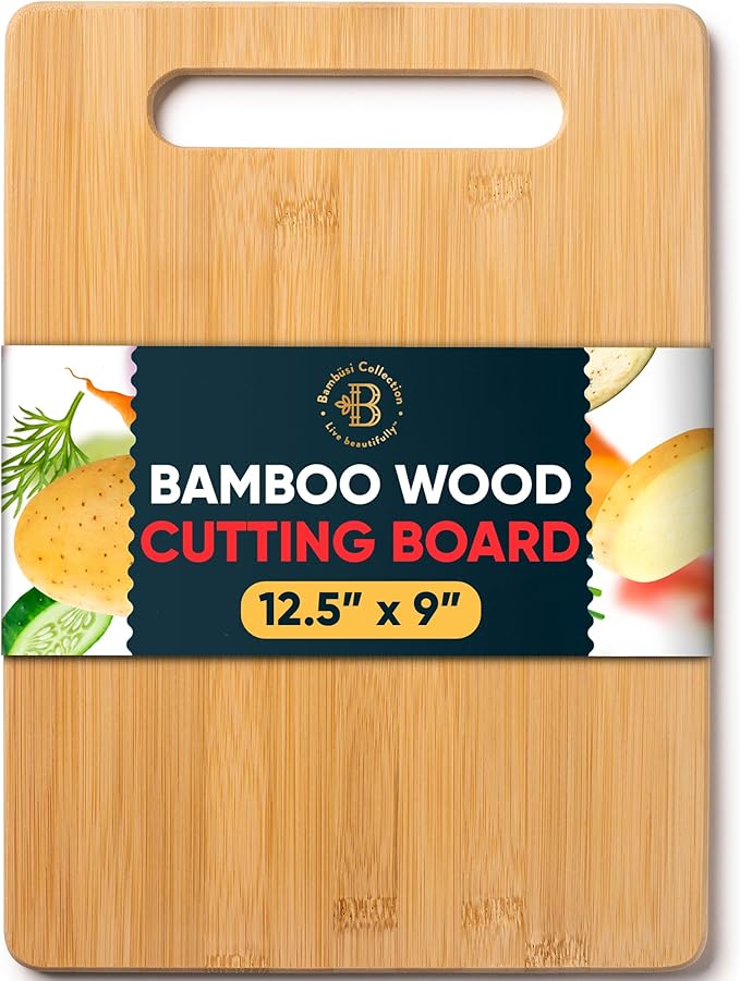 Bamboo Cutting Board, Wooden Kitchen Chopping Board for Food Prep, Chopping, Carving Meat, Fruits Vegetables, 12.5" x 9"