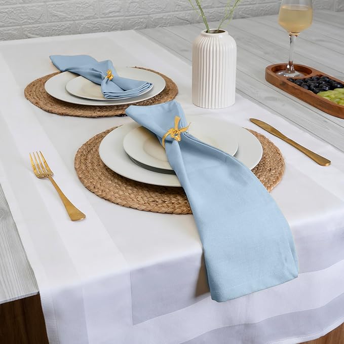 Blue Needles Solid Cloth Napkins Set of 6 Ice Blue 100% Cotton Dinner Napkins 18x18 inches - Soft, Reusable, Absorbent & Washable Fall Thanksgiving Linen, Ideal for Events, Parties & Everyday Use