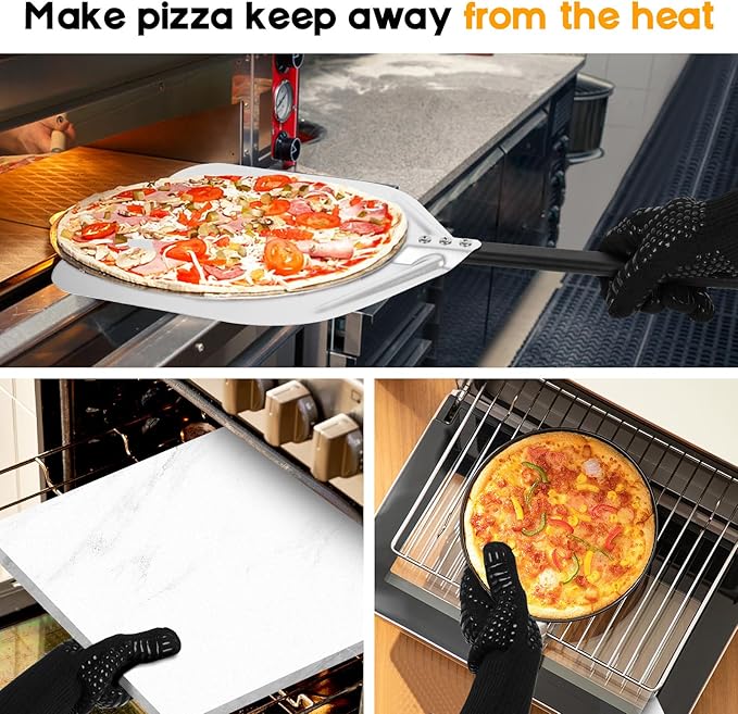 Pizza Peel 12 Inch, Pizza Spatula with Oven Gloves, Detachable Handle, Pizza Paddle for Indoor & Outdoor, Pizza Oven Accessories