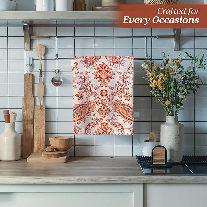 Maison d' Hermine Kitchen Towels Set of 3 100% Cotton 20" x 27.5" Reusable Cloth Tea Dish Towels Absorbent with Hanging Loop for Kitchen Dining Thanksgiving Christmas Decorations (Cachemire)