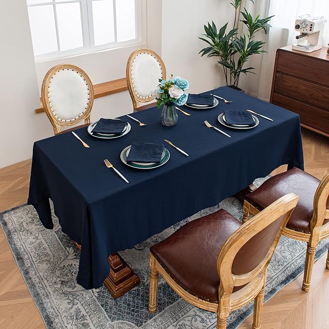 Linen World Linen Tablecloth, 100% French Linen Navy Tablecloth 120" x 60" Inch, Washable Rectangular Tablecloth for Dining, Outdoor, Weddings and Restaurants, Decorative Valentine Easter