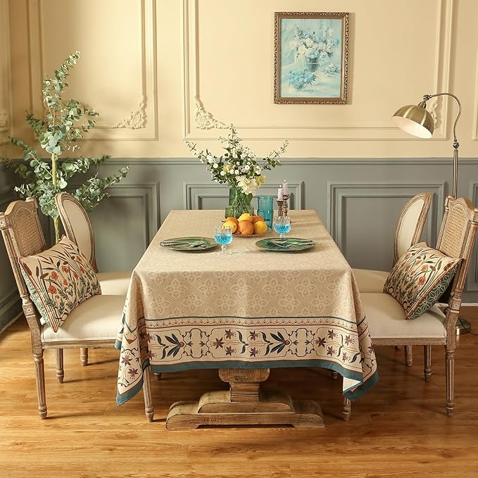 patdrea French Linen Tablecloth Soft Durable Floral Table Cloth Designer Kitchen Dining Tablecloth for Rectangular Tables for Parties Christmas 55"x 79"