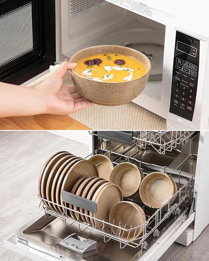 vancasso ANYA 18 Pieces Plates and Bowls Set, Caramel Dinnerware Sets, Reactive Glaze Dishes Set for 6, Ceramic Dishware Sets Kitchen Dinner Set, Microwave & Dishwasher Safe