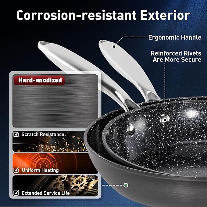 MAISON ARTS Hard Anodized Nonstick Frying Pans Set 2 Piece, 10" and 12" Ceramic Coating Skillets with Stainless Steel Handle, Induction Compatible