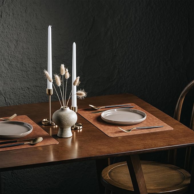 DOLOPL Thanksgiving Placemats Set of 6 Reversible Dual-Color Table Placemats – Heat Resistant Wipeable & Washable Place Mats, Luxury Faux Leather Table Mats for Table Decor(Reddish Brown & Brown)