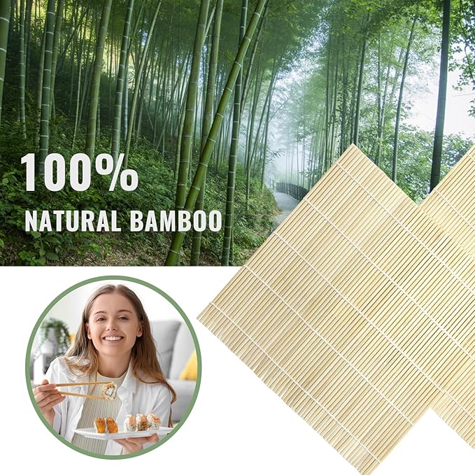 Upoomat Sushi Rolling Mat Set - 2 Pack Bamboo Sushi Rice Roller Mats for Easy and Fun Sushi Making at Home(9.45" x 9.06")
