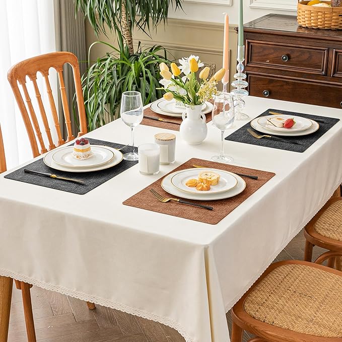 Romanstile Reversible Vinyl Placemats Set of 8, Faux Leather 100% Waterproof Oil-Proof Wipeable Place Mats, Heat Resistant Dual Sided Table Mats for Kitchen/Dining/Party (Grey Orange, 12 x 17 Inch)