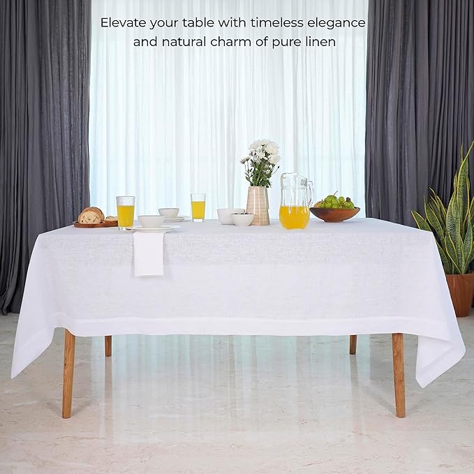 D'Moksha Homes White Linen Tablecloth 54 x 72 Inch - 100% Pure Linen Tablecloth for Rectangle Tables - Machine Washable Table Cloth for Summer, Fall and Halloween