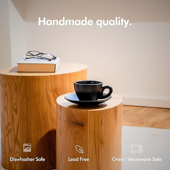 KIVY Cappuccino cups set of 4 [8oz] - Thick-walled stoneware cappuccino cup set for latte art - Latte mugs - Latte cups - Latte mug - Coffee cup black - Ceramic latte cup and saucer