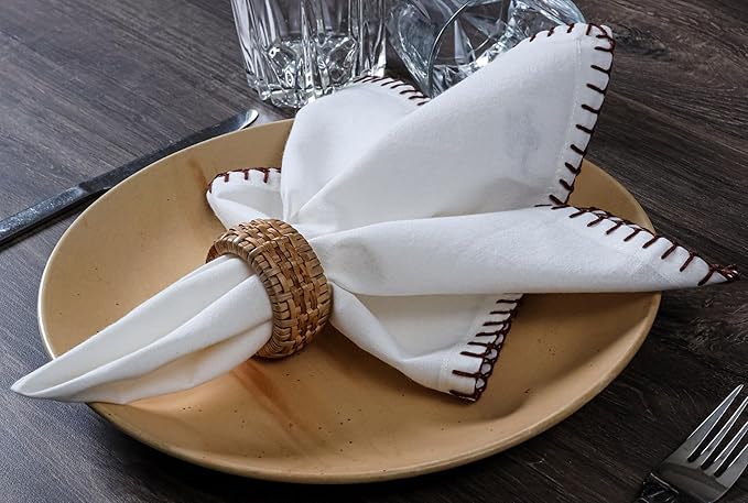 Bedding Craft Cotton Cloth Dinner Napkins Set of 12 – 18x18 Hot Chocolate Brown Cloth Napkins with Blanket Stitch Selvedge – Reusable Fabric Napkins for Wedding Receptions, Dining & Table Décor