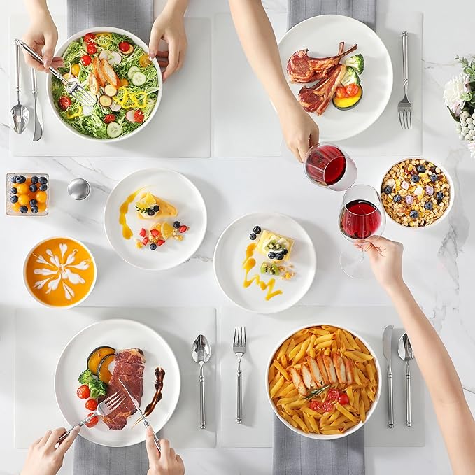 MALACASA 24 Pieces Porcelain Dinnerware Set, Modern White Dish Set for 6, Premium Serving Plates and Bowls Sets, Chip and Scratch Resistant Dishware Sets Kitchen Dishes Dining Ware Set, Series LEAH