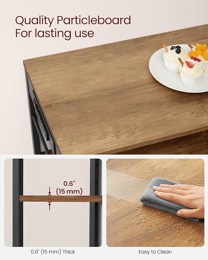 VASAGLE Baker's Rack, Coffee Bar Stand with Charging Station, Storage Shelves, Pull-Out Wire Basket, Table for Microwave, Kitchen, Rustic Walnut UKKS036K41, 15.7 x 35.4 x 35.6 Inches