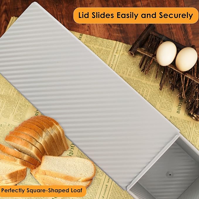 Premium Beige 13-inch Pullman Loaf Pan with Lid, 2.2 lb Sandwich Loaf Pan for Homemade Bread, PFTE and PFOA-Free Non-Stick Rectangle Bread Pan, Safe and Healthy, Easy to Clean