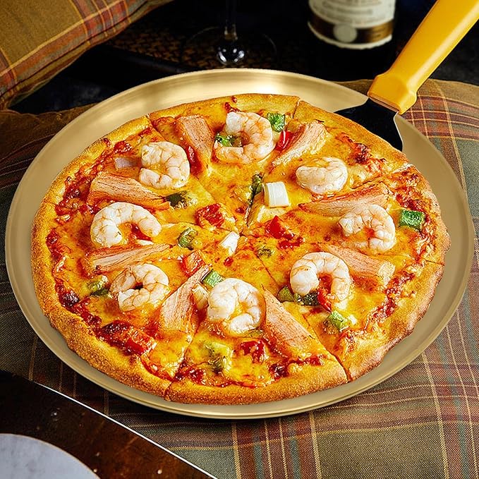 13.5 Inch Stainless Steel Pizza Pan Set of 4, Commercial Grade Restaurant Pizza Tray, Heavy Duty & Warp-Resistant for Oven, Grill & Party - Dishwasher Safe Baking Sheet