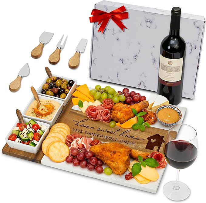 Realtor Gifts,Personalized Marble Wood Charcuterie Board,Real Estate Agent Gifts,Custom Laser Engraved Cheese Serving Board,Realtor Gifts for Women/Men,Cheese Platter,Closing Gifts for Realtors,Buyers