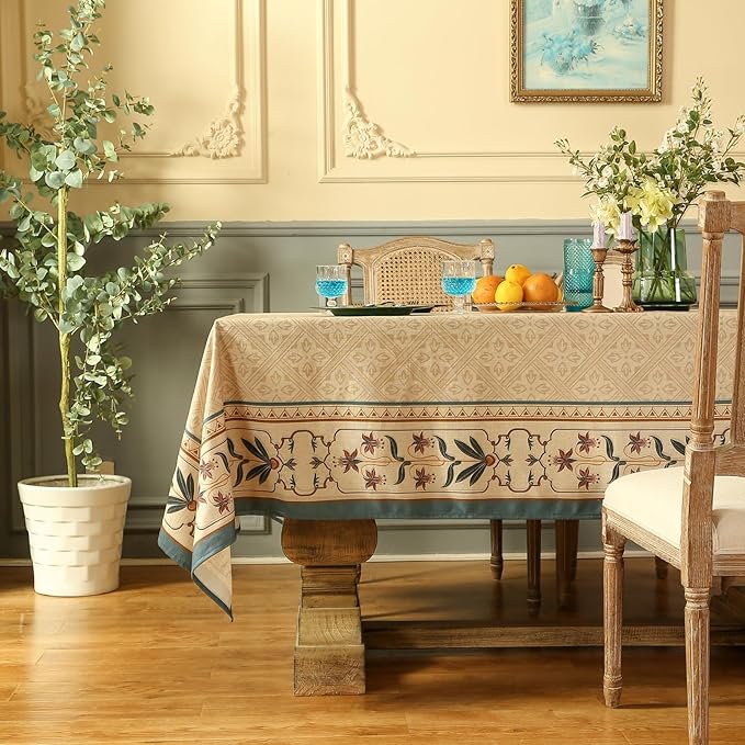 patdrea Designer Floral Linen Table Cloth Durable Breathable Tabletop Cover Dacorative Kitchen Dining Tablecloth for Rectangular Tables for Kitchen Dining Parties,Holiday Christmas,63"x 110"