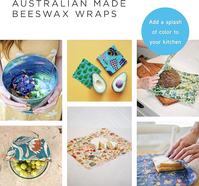 Honeybee Beeswax Wraps - Banksia Pattern Beeswax Roll -Certified Organic Cotton Beeswax Wrap - Reusable Beeswax Wrap for Food - Plastic Wrap & Sandwich Bags Alternative - 40’’ x 13’’