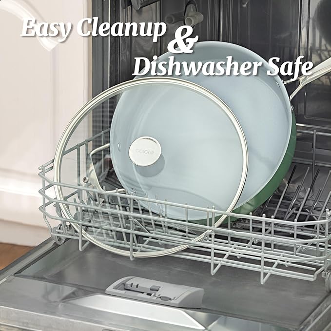 Nonstick Sauté Pan with Lid 5 QT Deep Frying Pan with Stainless Steel Helper Handle 12 inch Large Skillet Ceramic Jumbo Cooker for Healthy Cooking, Induction Compatible Cookware, PFOA Free