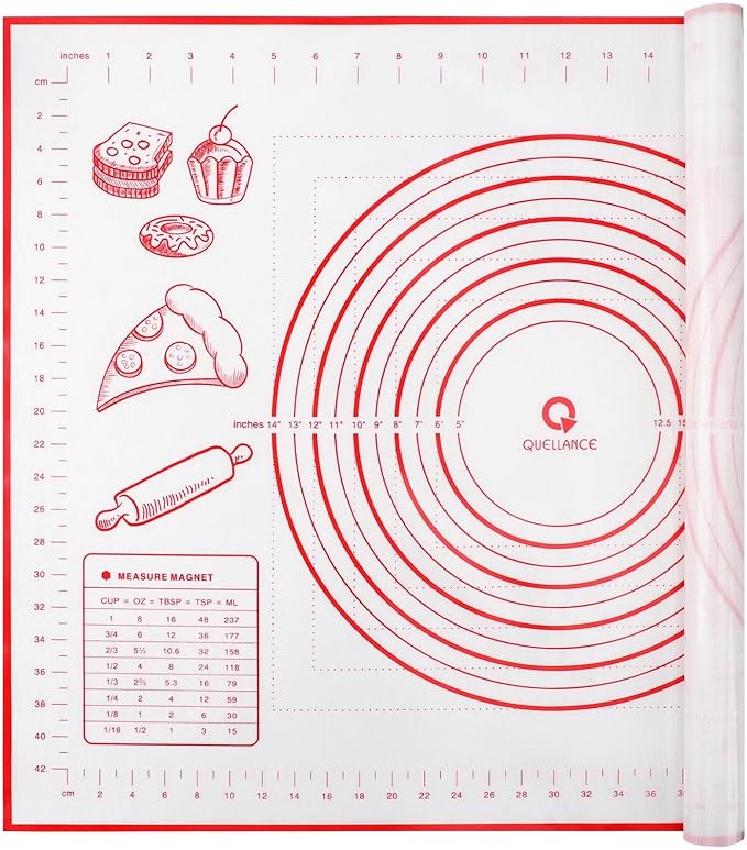 Silicone Baking Mat with Measurements, Pastry Mat for Rolling Out Dough Non-Slip Extra Large, Red, 20" x 28", Fondant Mat