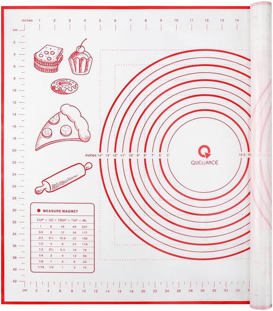 Silicone Baking Mat with Measurements, Pastry Mat for Rolling Out Dough Non-Slip Extra Large, Red, 20" x 28", Fondant Mat
