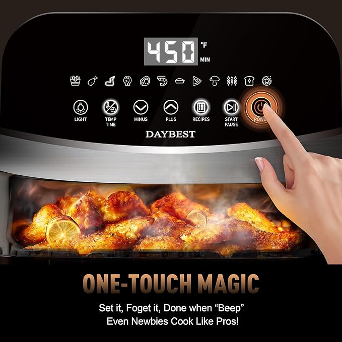 6QT Air Fryer, 2-3 Servings, 12-in-1 Dual Heats Stainless Steel & Full Metal Housing, Deep Basket with PFAS & PTFE-Free Premium Ceramic Coating, 1700W, DAYBEST Dishwasher Safe Kits (Stainless Steel)