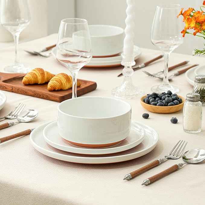 Stoneware Salad Plates Set of 4, 8 Inch Plates for Dessert, Ceramic Plates Sets, Microwave Safe, Dishwasher Safe, Versatile for All Seasons, Stardust Glaze White