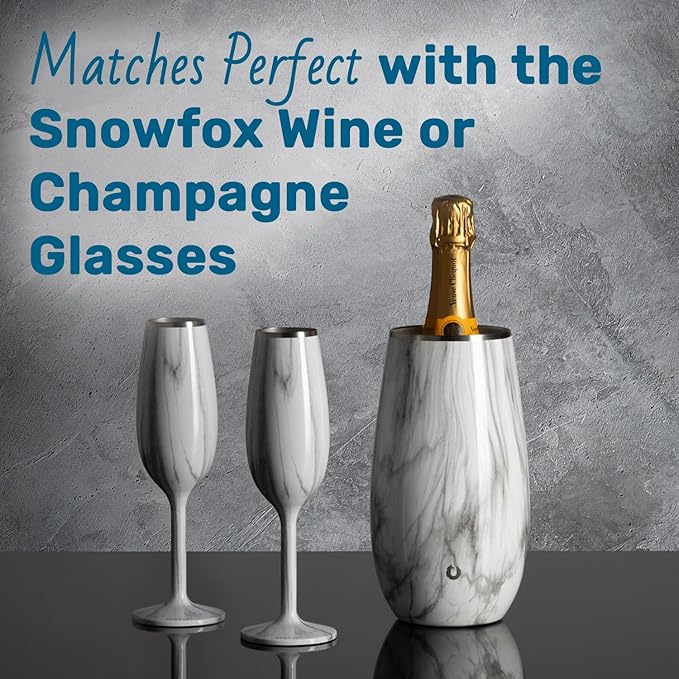 SNOWFOX Premium Vacuum Insulated, Triple Walled, Stainless Steel Wine Chiller w/Optimal fit to keep wine cold longer. Fits most Wine and Champagne Bottles. Non-Slip Silicon Base, Shimmer Gold