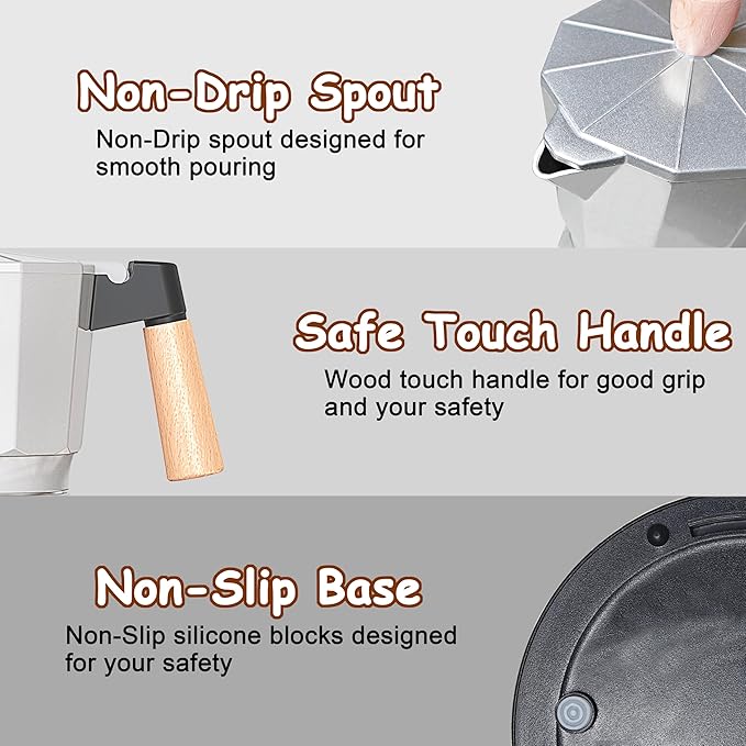 Electric Espresso Coffee Maker, Italian Coffee Pot, Electric Moka Pot, Cuban Coffee Maker, Portable Cafeteras Electricas Espresso Makers with Detachable Base 3 or 6 Cup (Bright Silver)