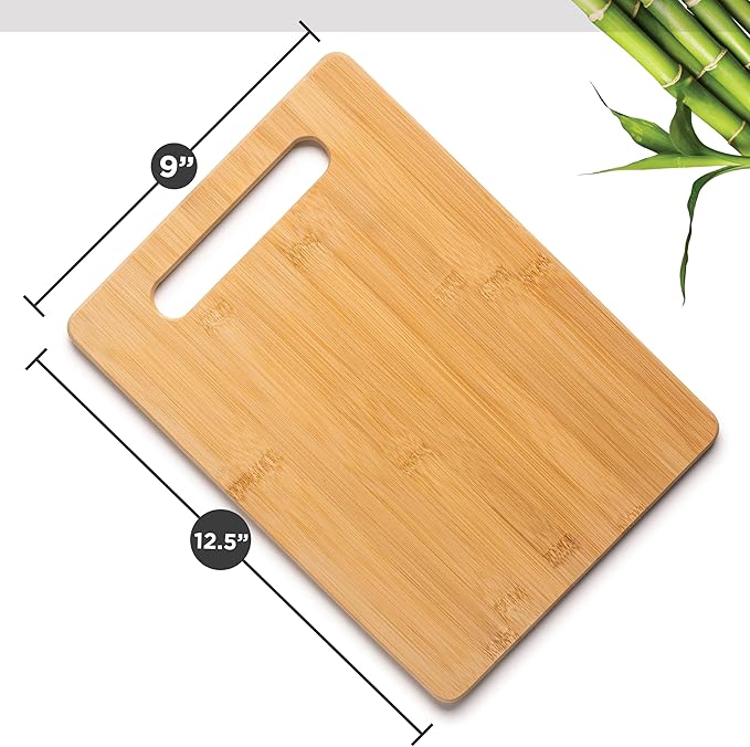Bamboo Cutting Board, Wooden Kitchen Chopping Board for Food Prep, Chopping, Carving Meat, Fruits Vegetables, 12.5" x 9"