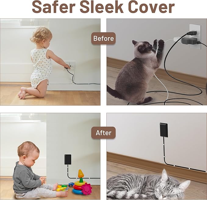 3FT Flat Plug Extension Cord with Ultra Thin Outlet Concealer with Cord Concealer Kit,3 Outlet Power Strip,Universal Size for Home,Bedroom,Kitchen,Bathroom,Office,ETL Listed,Black